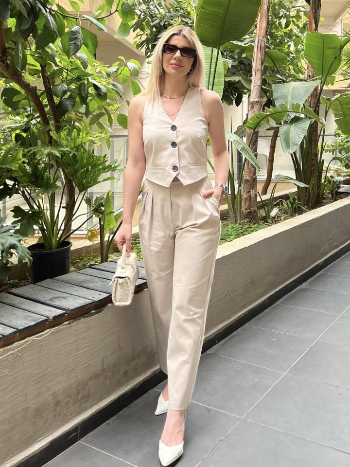 Bej Premium Yelek Pantolon Takım