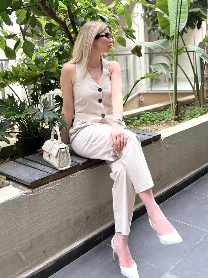 Bej Premium Yelek Pantolon Takım