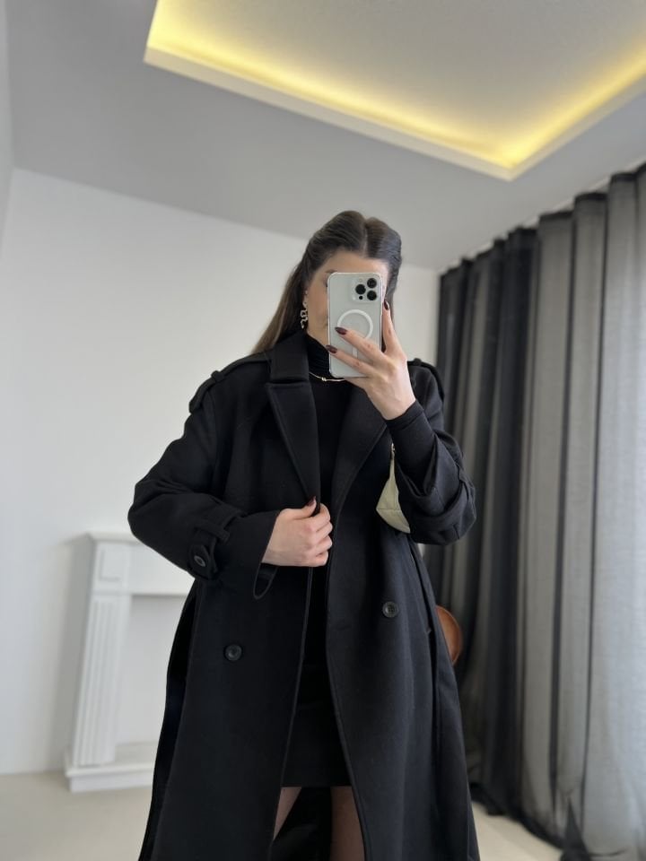Siyah Premium Kaşe Kaban