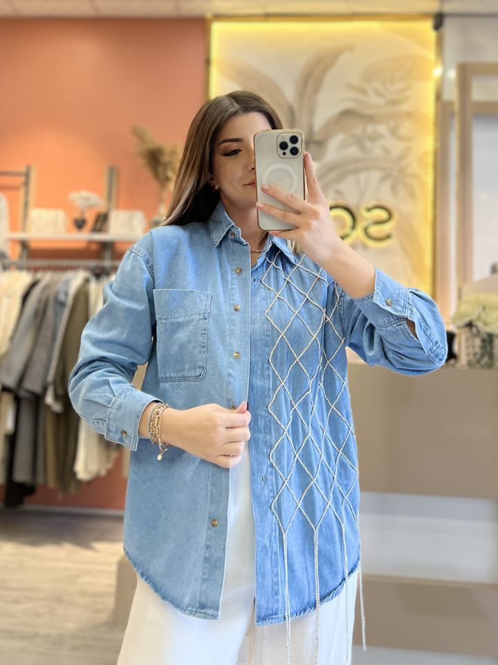 Taşlı Jean Gömlek