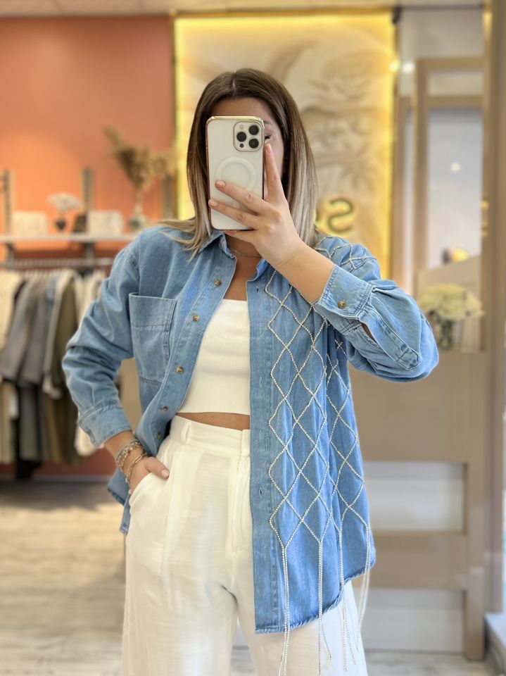 Taşlı Jean Gömlek
