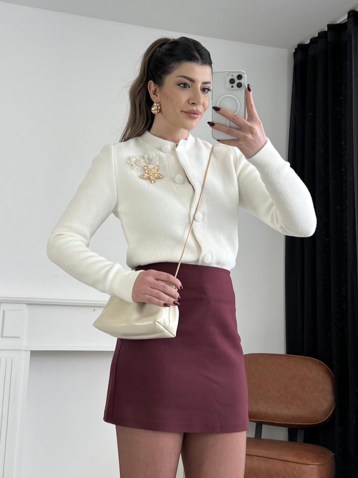 Bordo Tok Kumaş Mini Etek