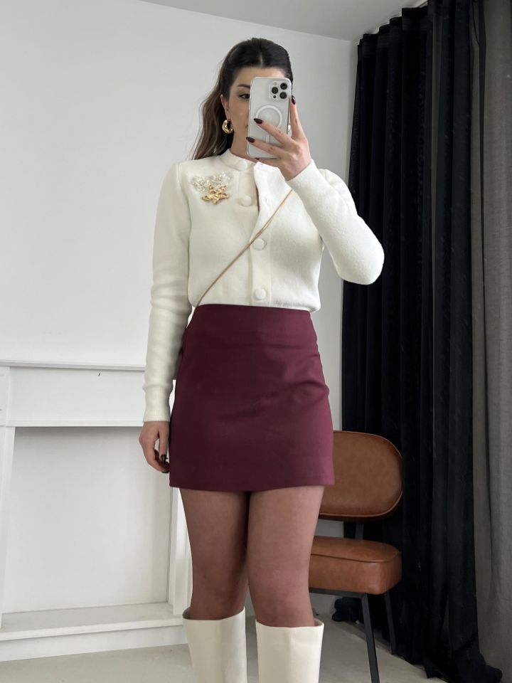 Bordo Tok Kumaş Mini Etek