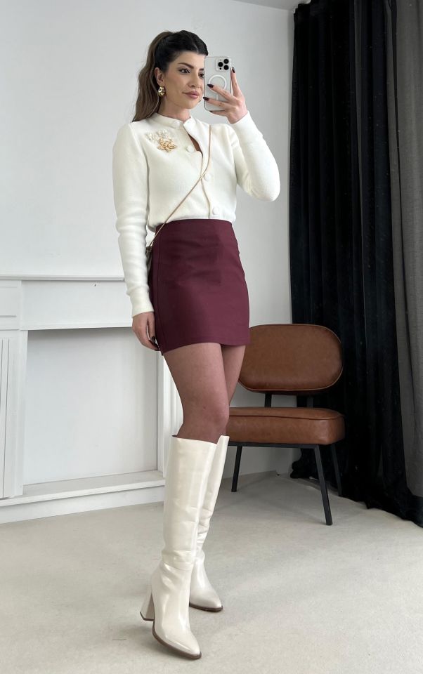 Bordo Tok Kumaş Mini Etek