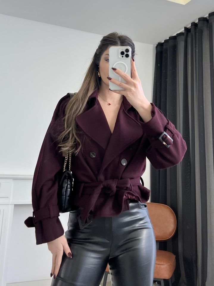 Bordo Mini Kaşe Kaban