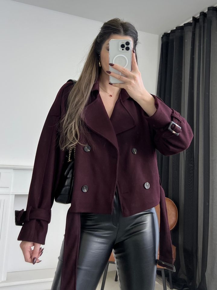 Bordo Mini Kaşe Kaban
