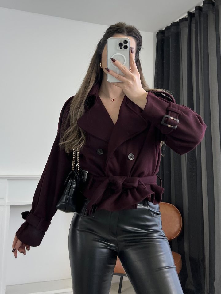 Bordo Mini Kaşe Kaban