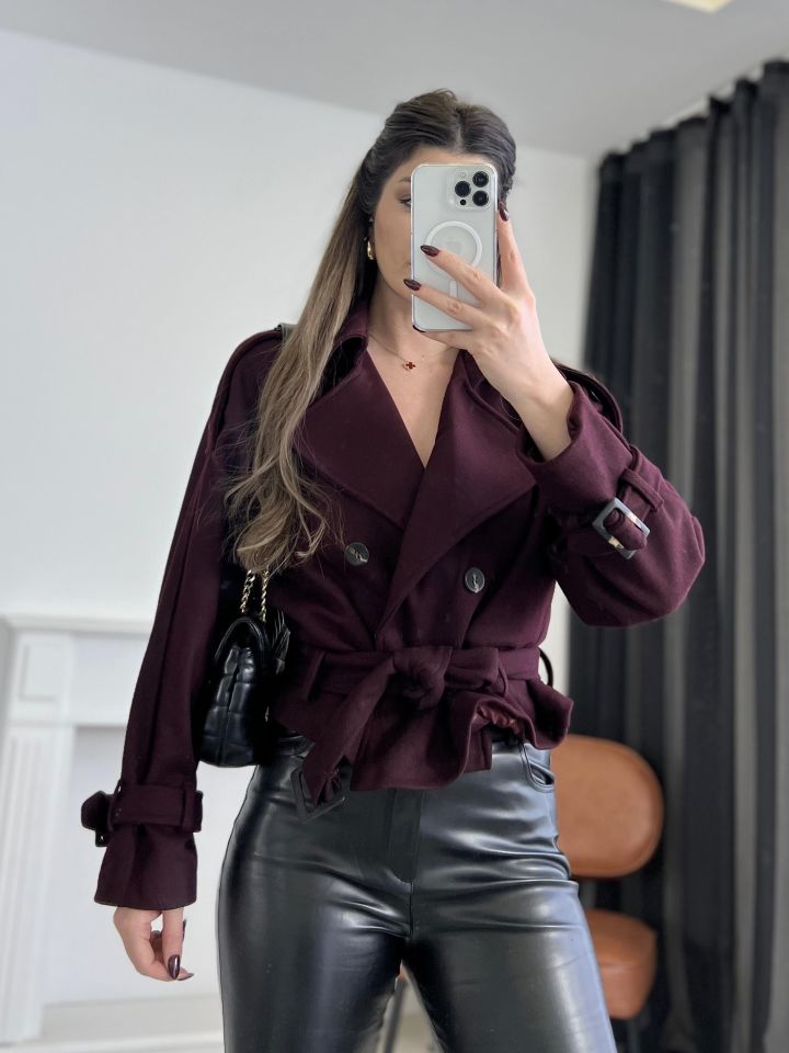 Bordo Mini Kaşe Kaban