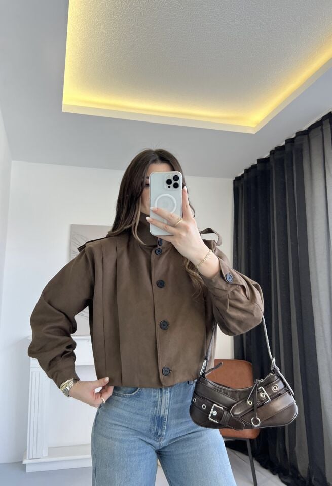 Marka Model Dik Yaka Nubuk Acı Kahve Ceket