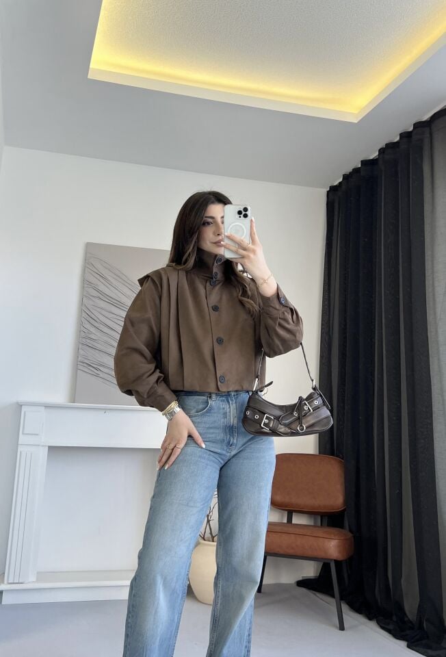 Marka Model Dik Yaka Nubuk Acı Kahve Ceket