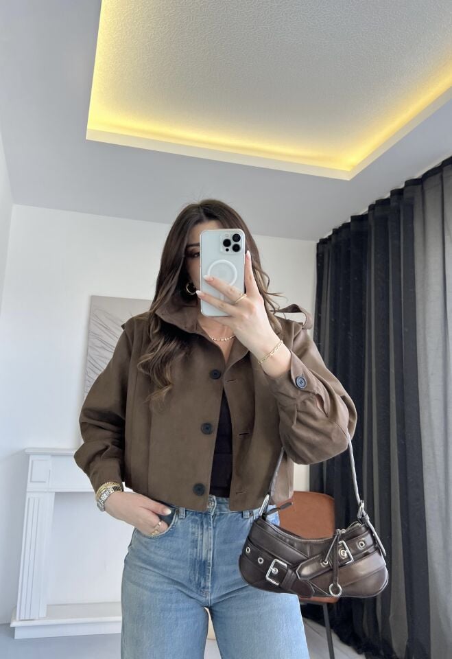 Marka Model Dik Yaka Nubuk Acı Kahve Ceket