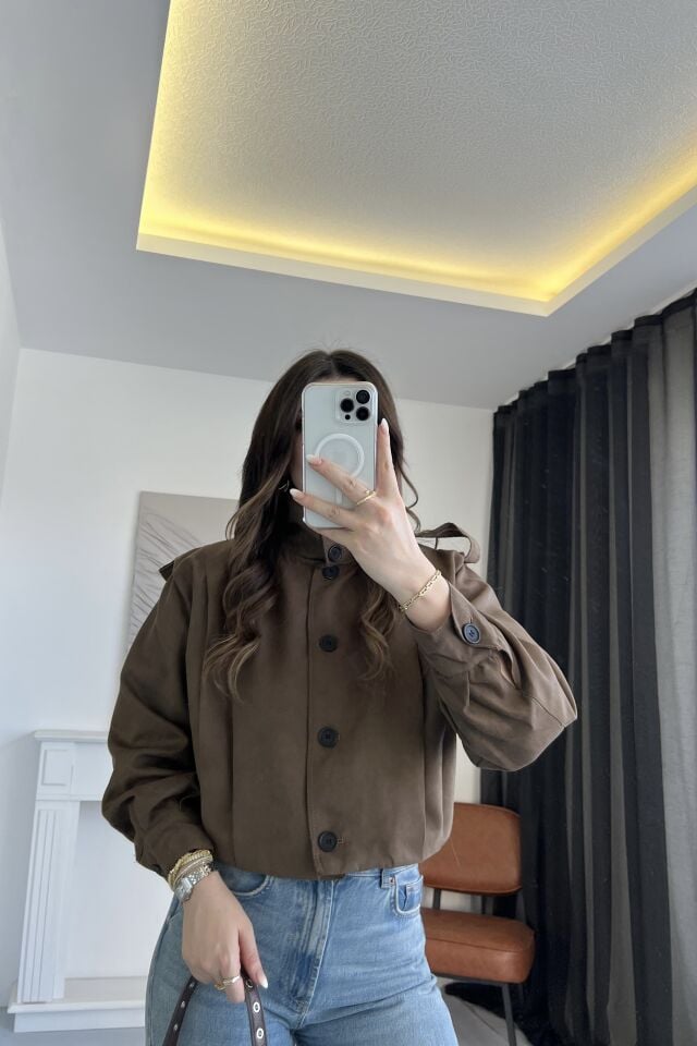 Marka Model Dik Yaka Nubuk Acı Kahve Ceket