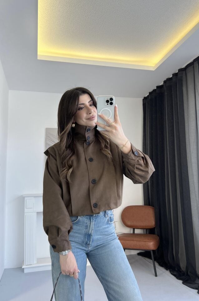 Marka Model Dik Yaka Nubuk Acı Kahve Ceket