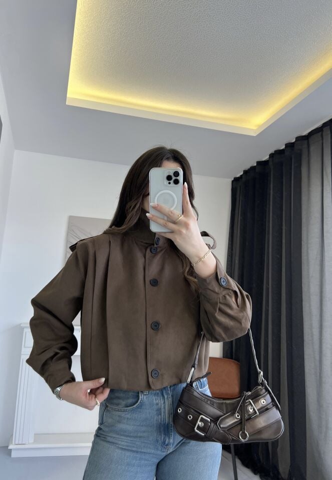 Marka Model Dik Yaka Nubuk Acı Kahve Ceket