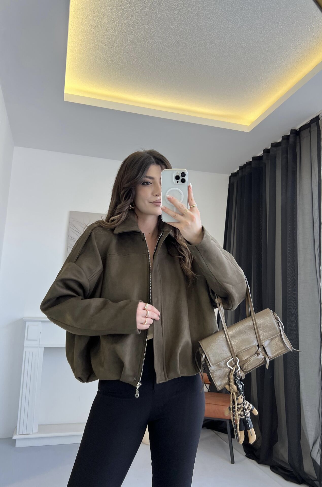 Nubuk Haki Bomber Ceket