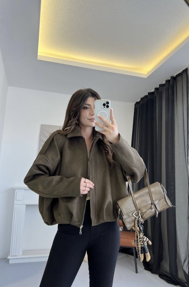 Nubuk Haki Bomber Ceket