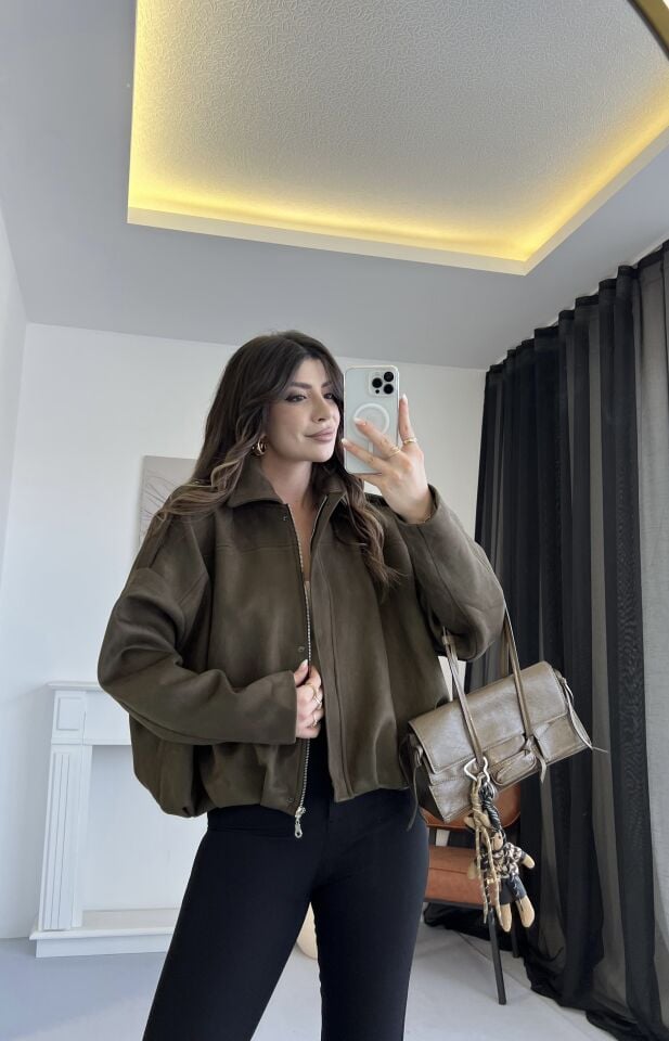 Nubuk Haki Bomber Ceket