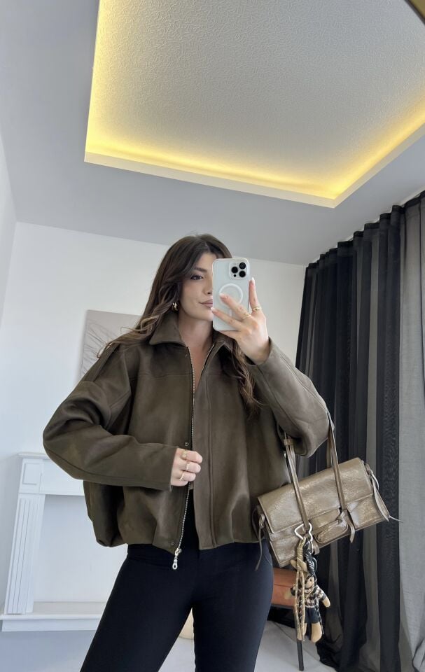 Nubuk Haki Bomber Ceket