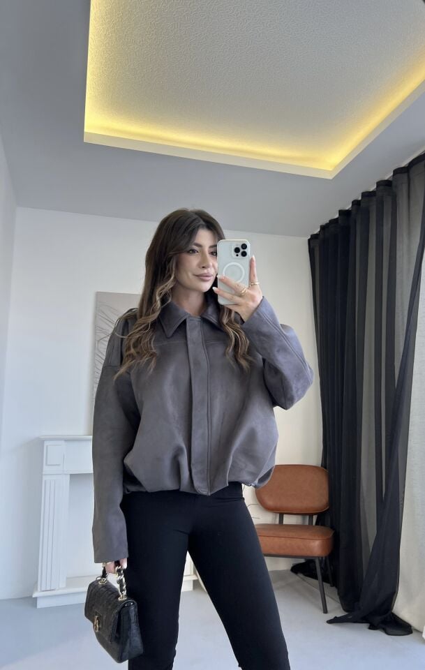 Nubuk Gri Bomber Ceket