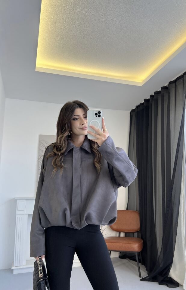 Nubuk Gri Bomber Ceket