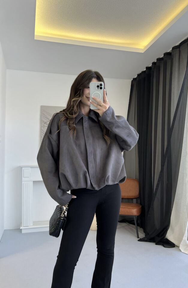 Nubuk Gri Bomber Ceket
