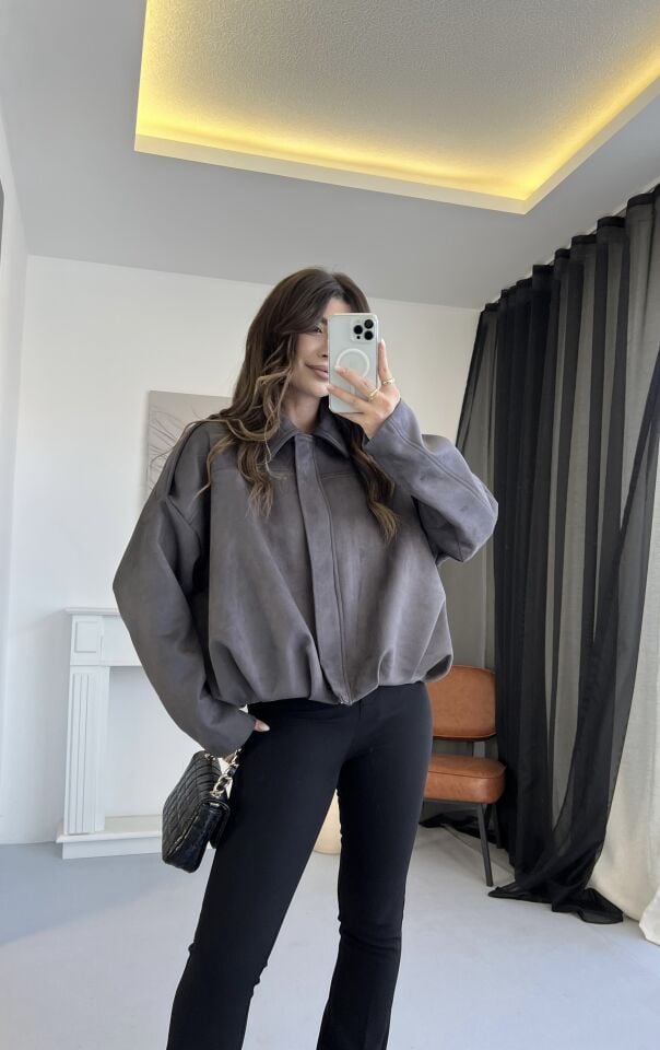 Nubuk Gri Bomber Ceket