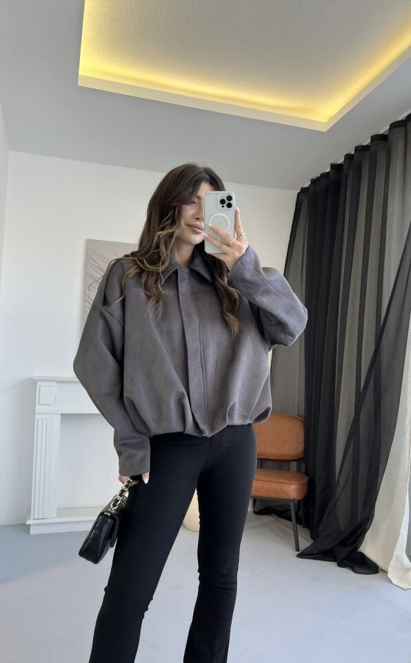Nubuk Gri Bomber Ceket