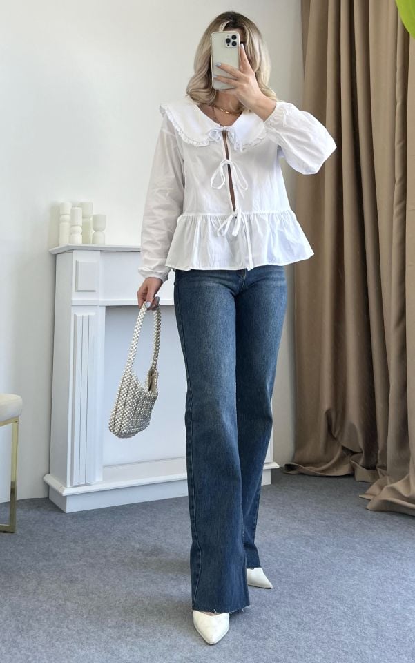 Lacivert Wide Leg Kalıp Jean Pantolon