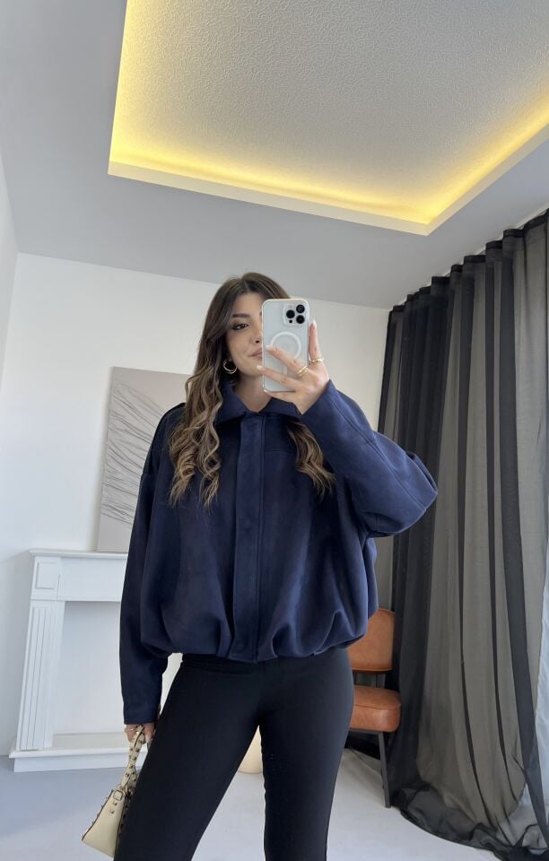 Nubuk Lacivert Bomber Ceket