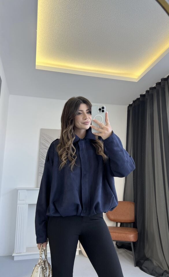 Nubuk Lacivert Bomber Ceket