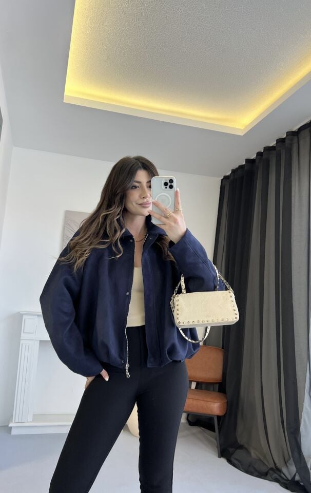 Nubuk Lacivert Bomber Ceket