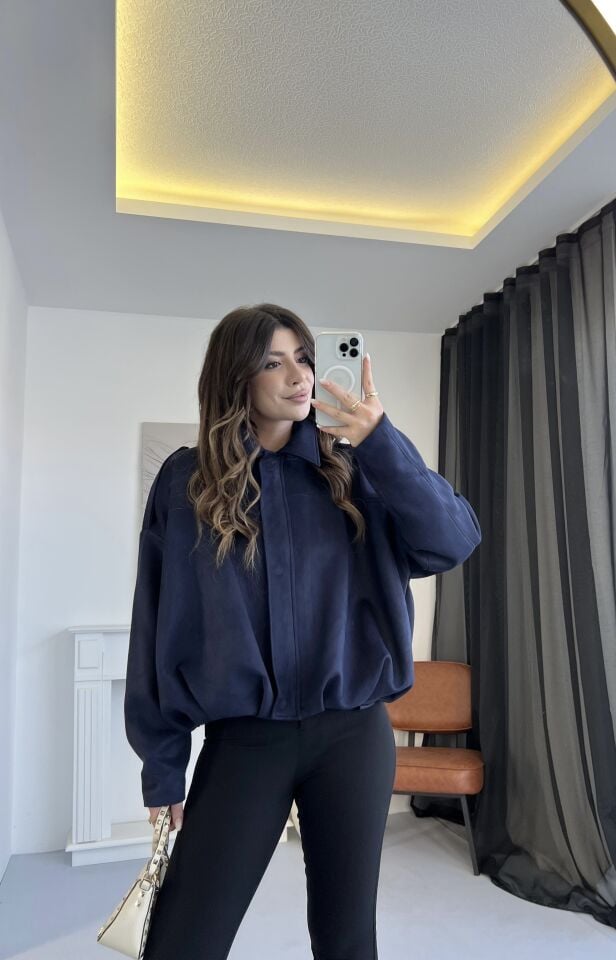 Nubuk Lacivert Bomber Ceket