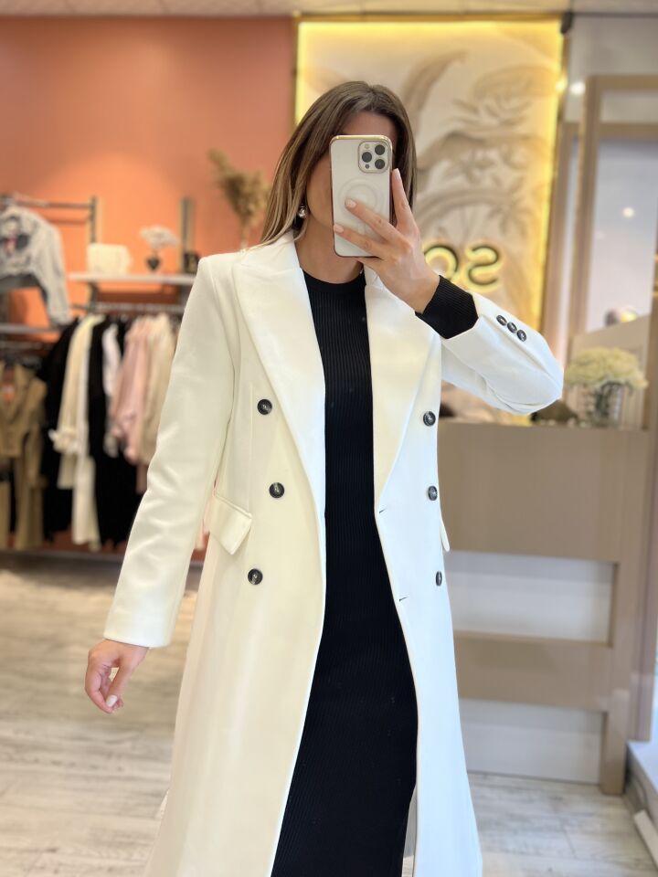 Beyaz Premium Kaşe Kaban