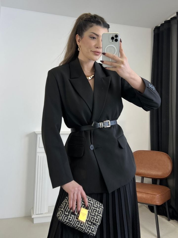 Siyah Tek Düğme Blazer Ceket