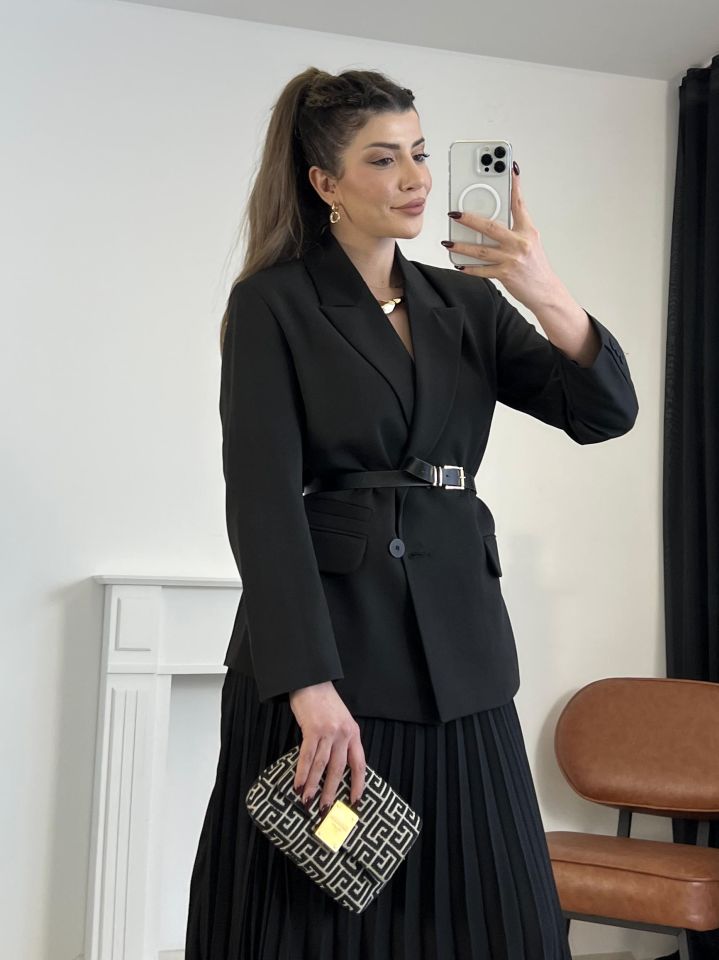 Siyah Tek Düğme Blazer Ceket