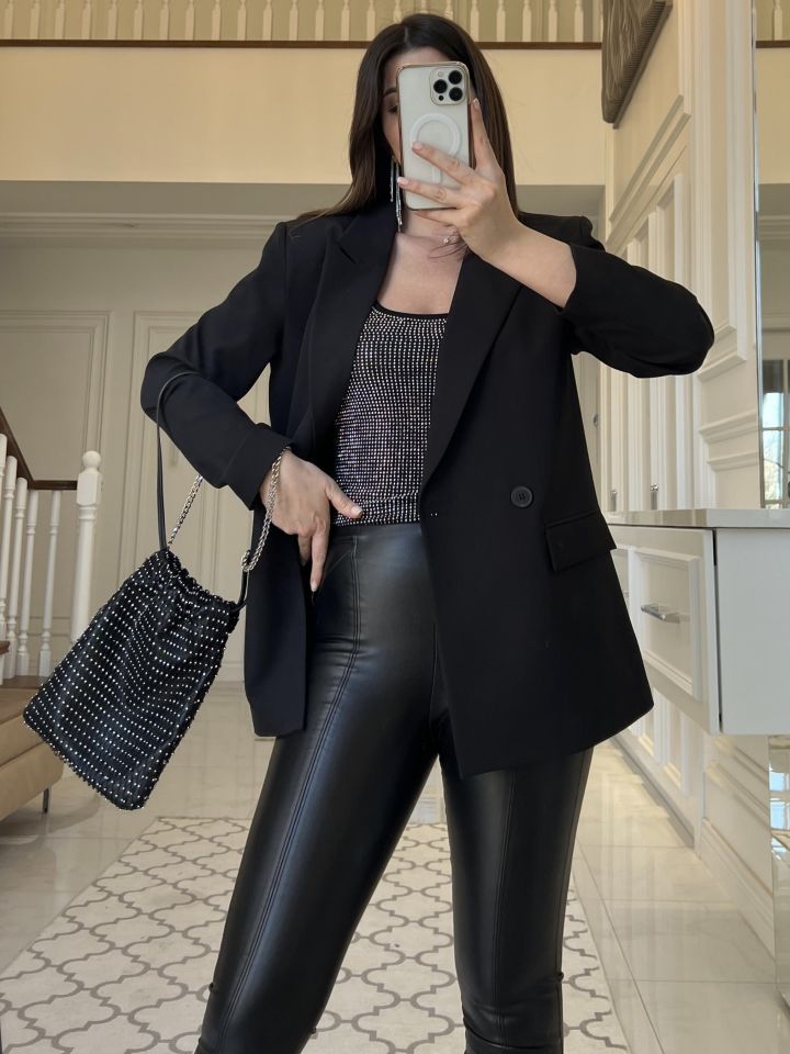 Siyah Kruvaze Blazer Ceket