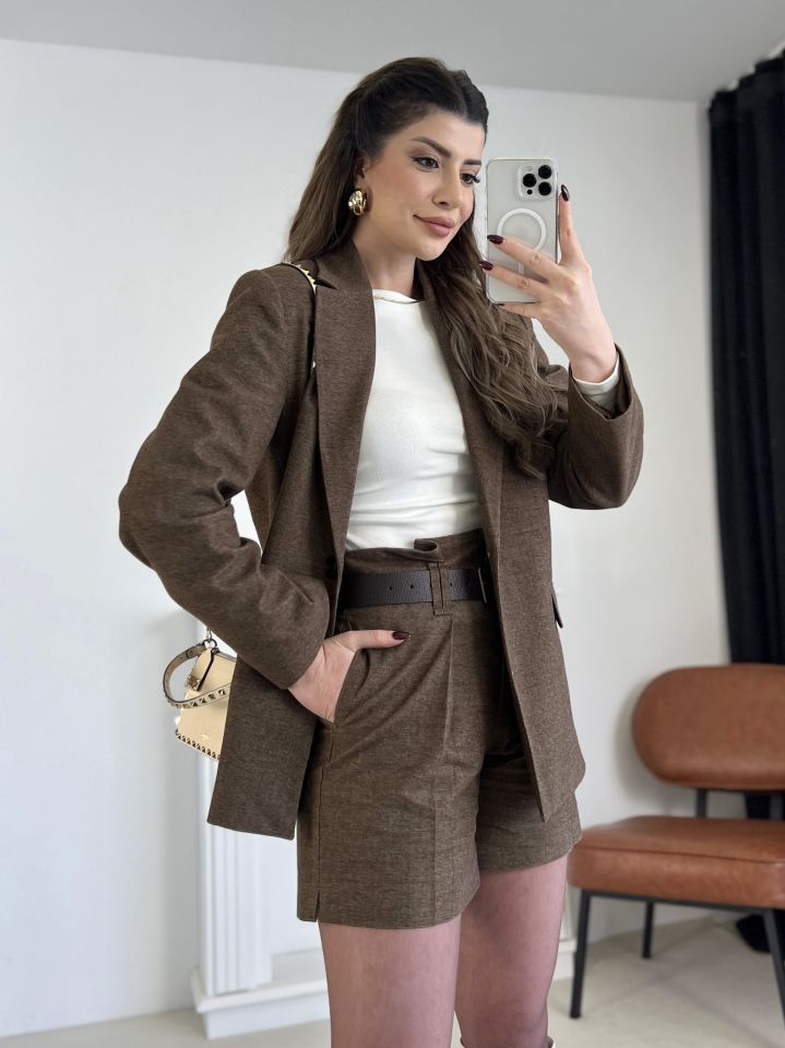 Kahve Tek Düğme Blazer Ceket