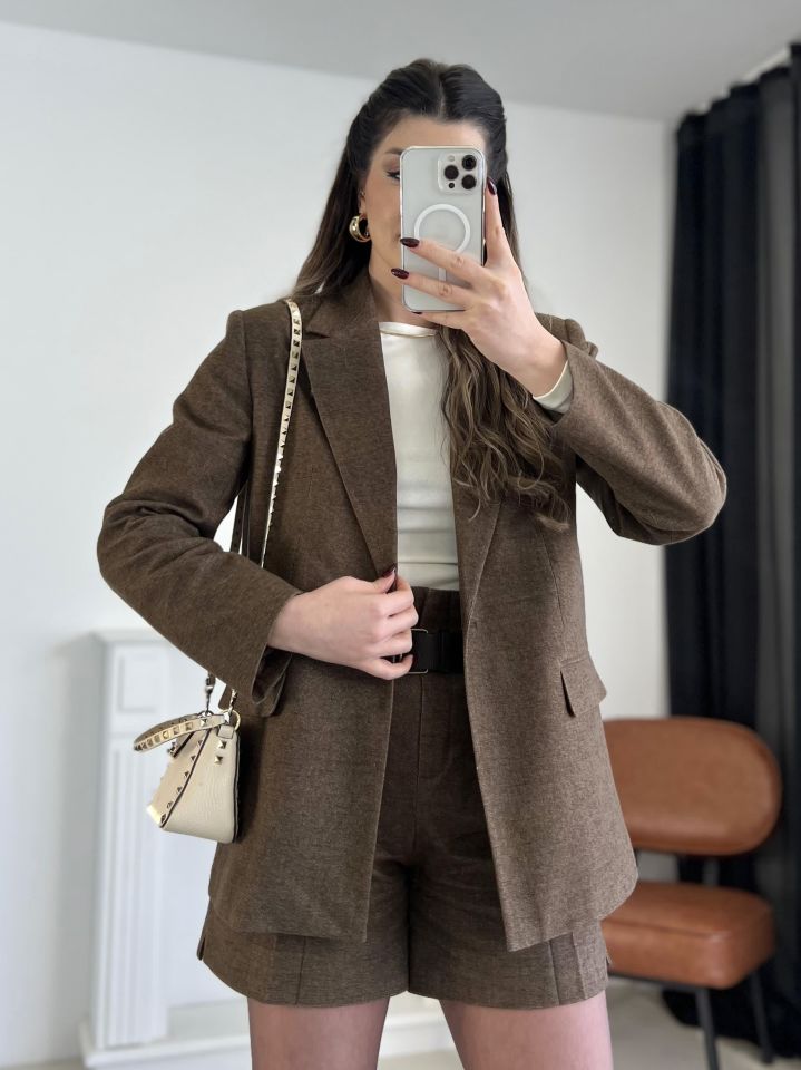 Kahve Tek Düğme Blazer Ceket