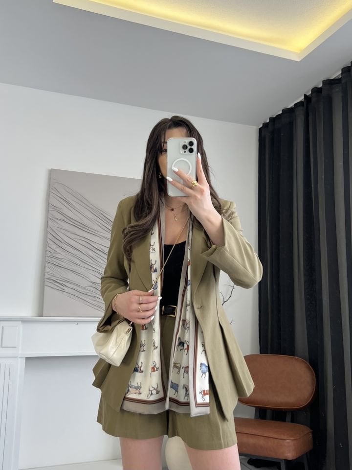 Organik Keten Haki Blazer Ceket