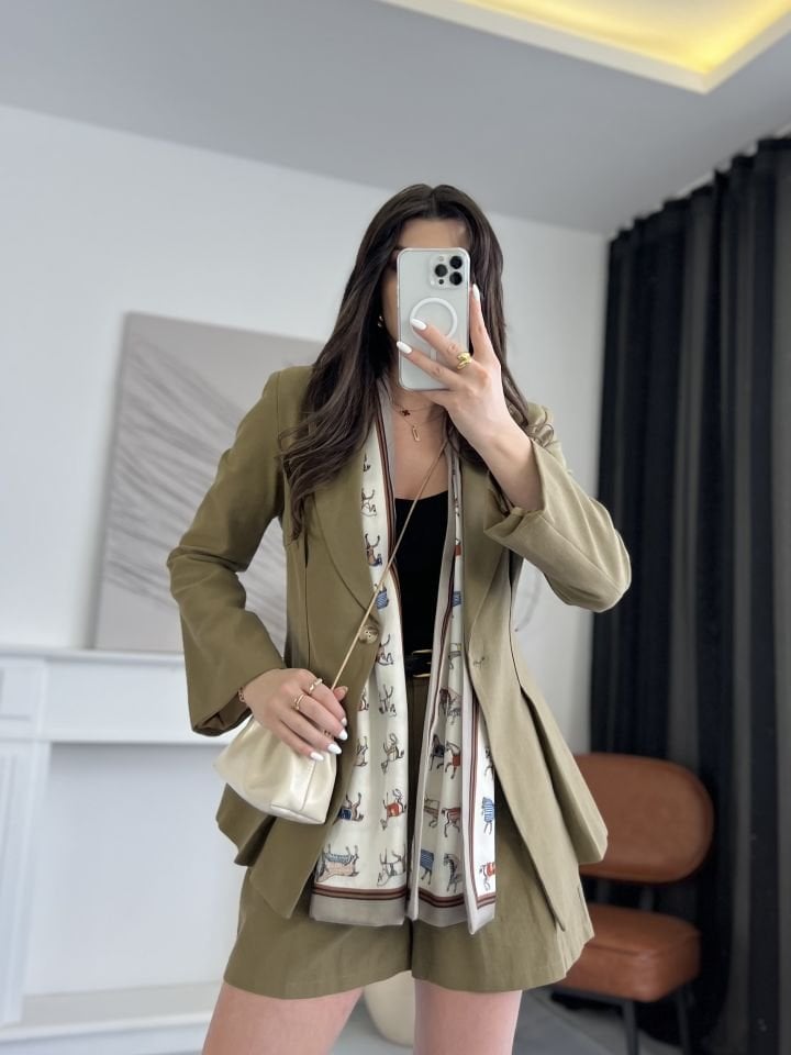 Organik Keten Haki Blazer Ceket