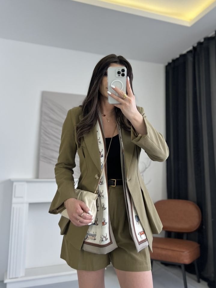 Organik Keten Haki Blazer Ceket