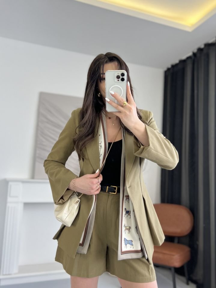 Organik Keten Haki Blazer Ceket