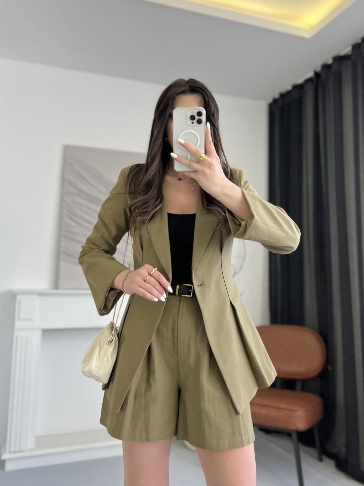 Organik Keten Haki Blazer Ceket