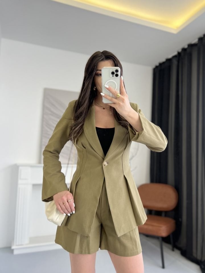 Organik Keten Haki Blazer Ceket
