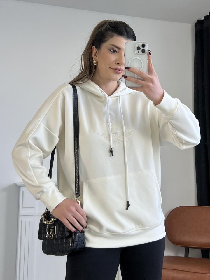 Orj Marka Kapüşonlu Nakış Detay Sweatshirt