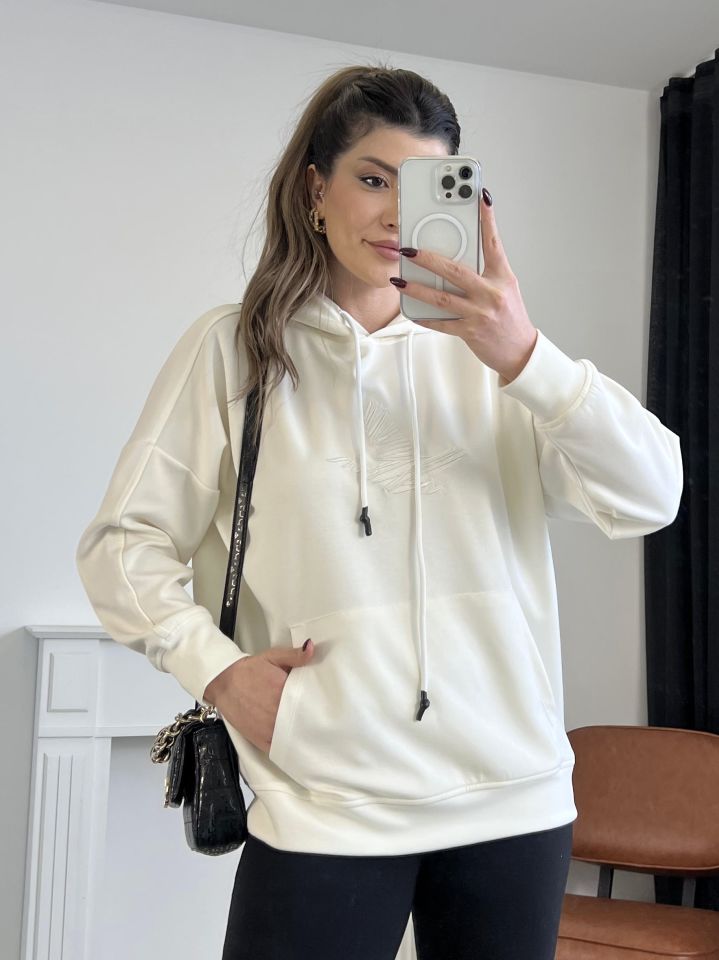 Orj Marka Kapüşonlu Nakış Detay Sweatshirt