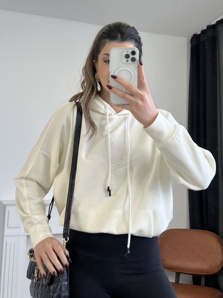 Orj Marka Kapüşonlu Nakış Detay Sweatshirt