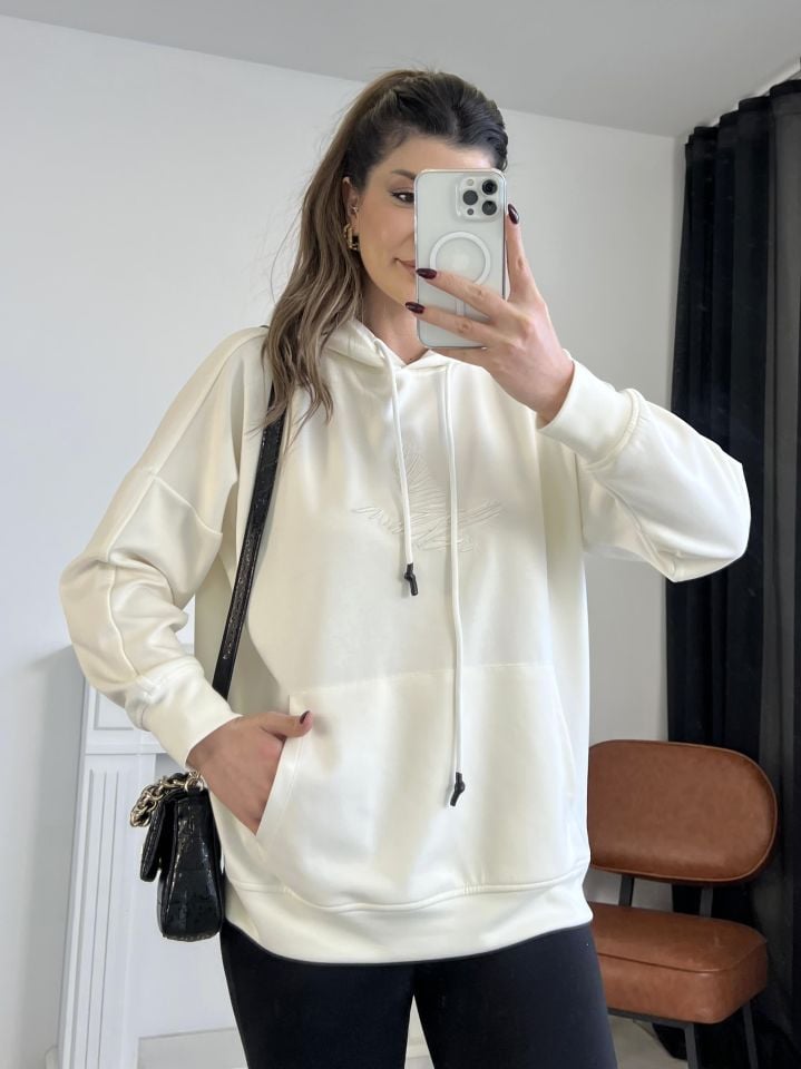 Orj Marka Kapüşonlu Nakış Detay Sweatshirt