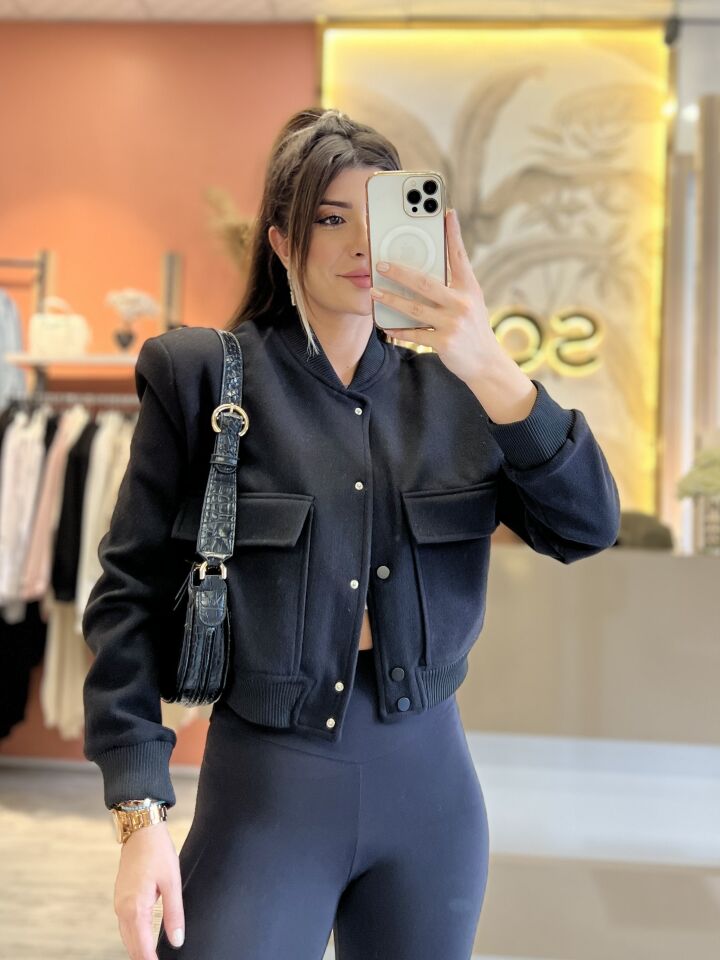Siyah Kaşe Bomber Ceket