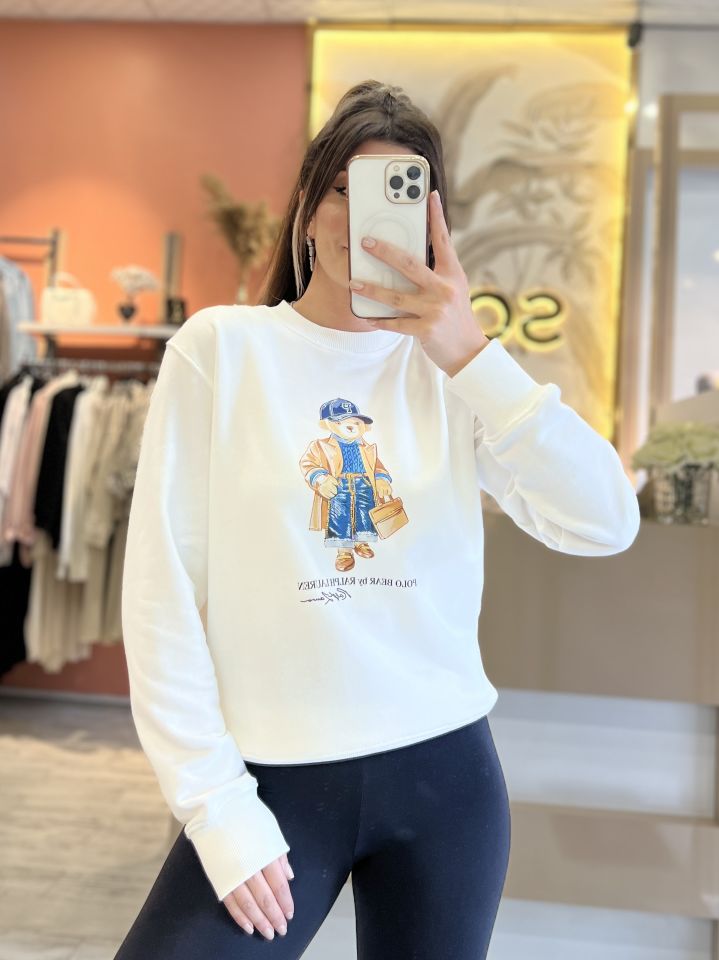 Beyaz Baskılı Sweatshirt